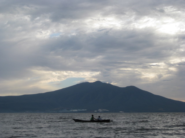Two People in a Fishing Boat on Lake Chapala