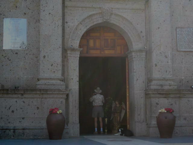 My Friend Casey in Front of the Church