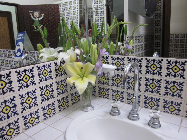 Flowers in the Bathroom at Panino Restaurant