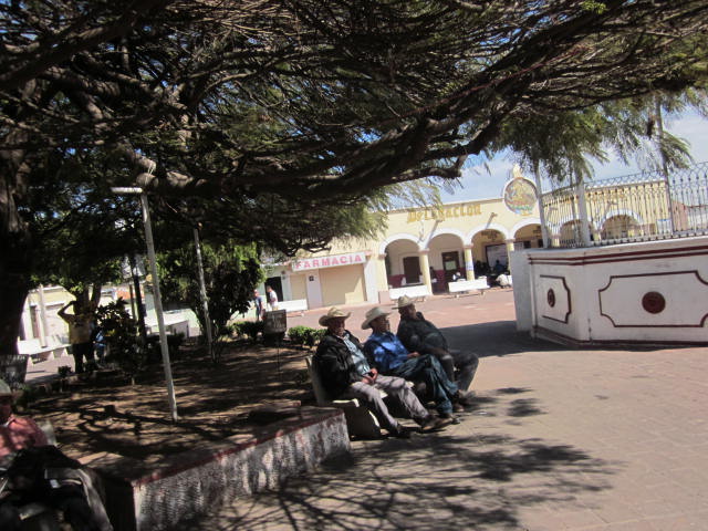 Men Enjoying the Shade in the Plaza