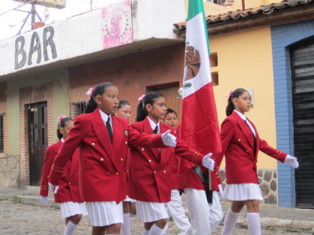 Girls Marching with Mexican Flag
