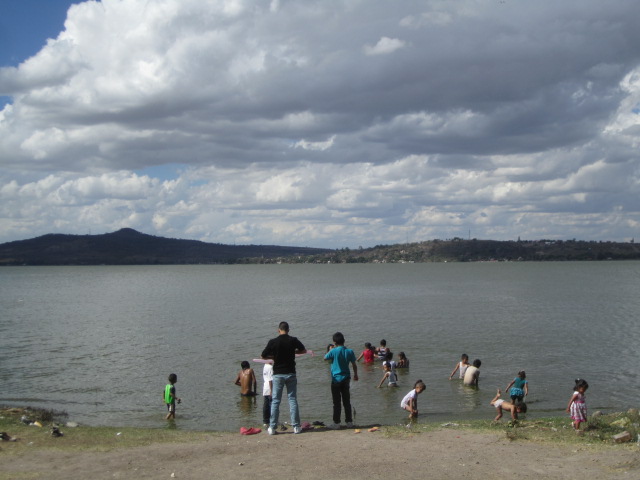 People swimming in the lake