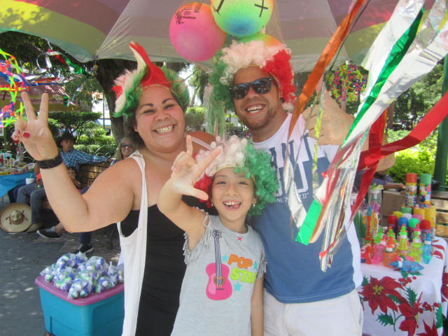 Family wearing wigs