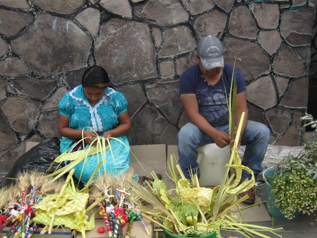 Two people working